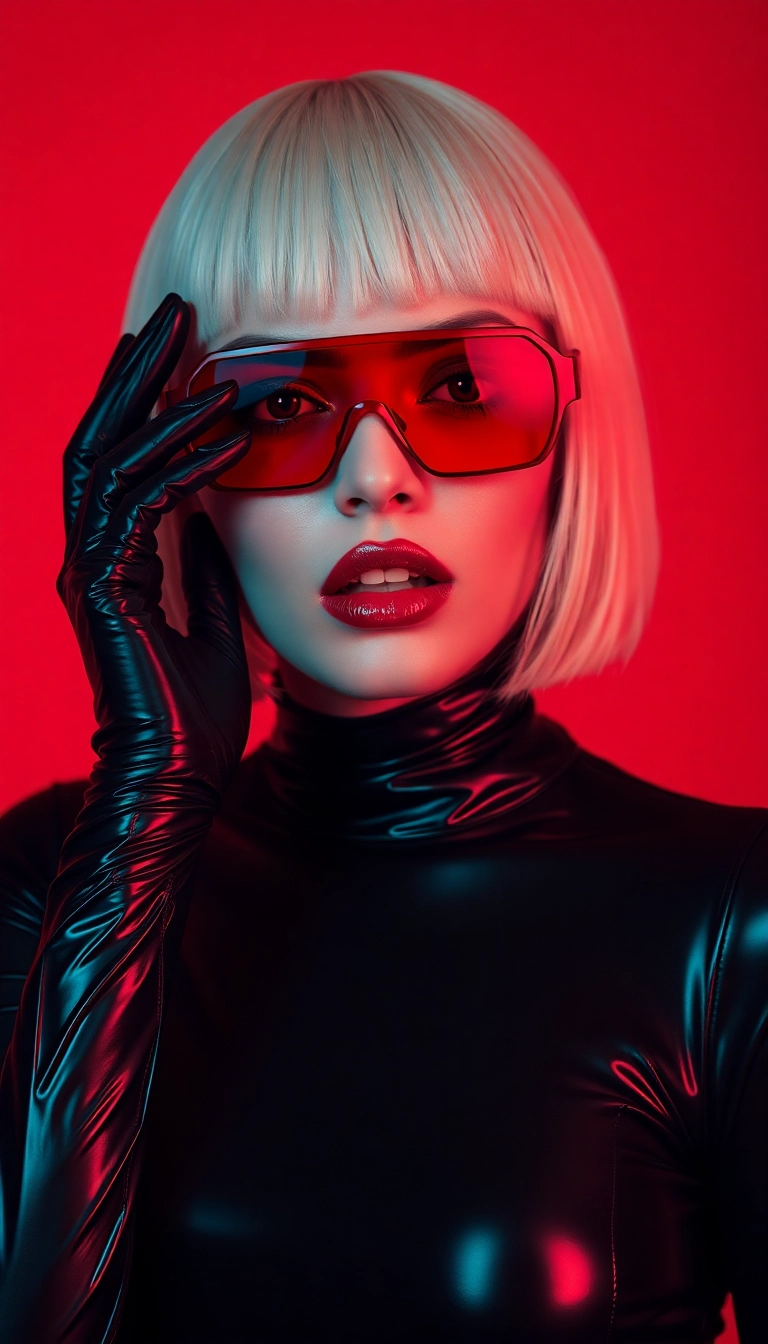 Free Y2K Woman Fashion Model in Black and Red iPhone Appealing Wallpaper